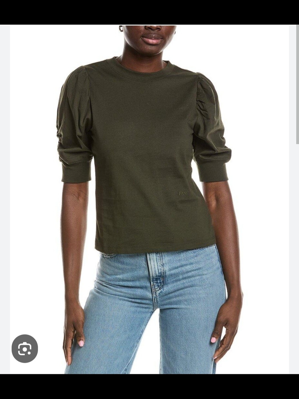 Frame Denim Olive Puff-Sleeve Crewneck T-Shirt - M - NWOT